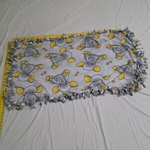 Handmade Dbl Fleece Tie Blanket Baby Crib Stroller Carseat Gray Yellow Elephants